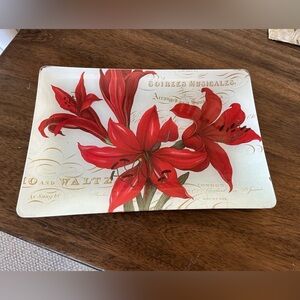 Glass decoupage poinsettia tray, 12x8”